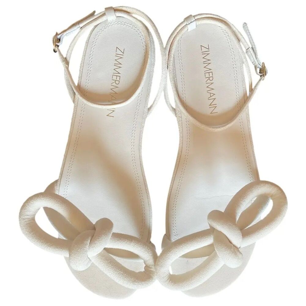BNIB Zimmermann Sculptural Bow Flat Strappy Sandals in Ivory Suede Size 38